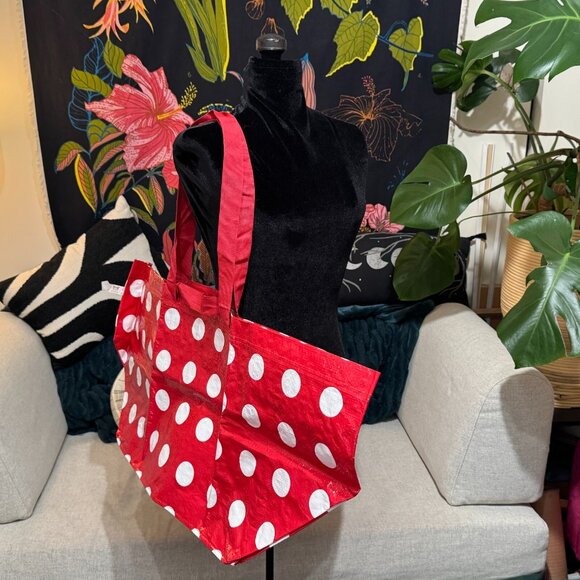 IKEA SÄCKKÄRRA Red /White Polka Dot, Reuseable Large Shopper Tote Bag 903.002.83 - Picture 3 of 8